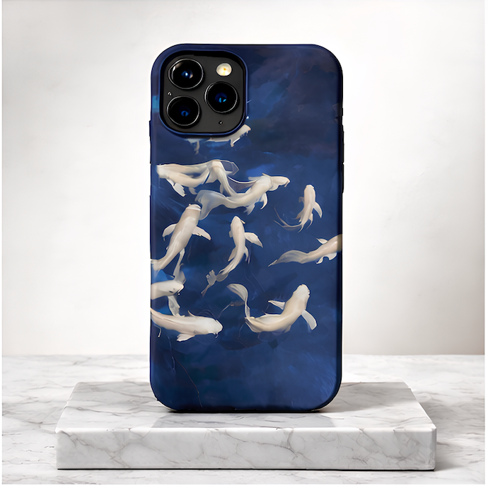 Oriental Style White Koi Fish Case
