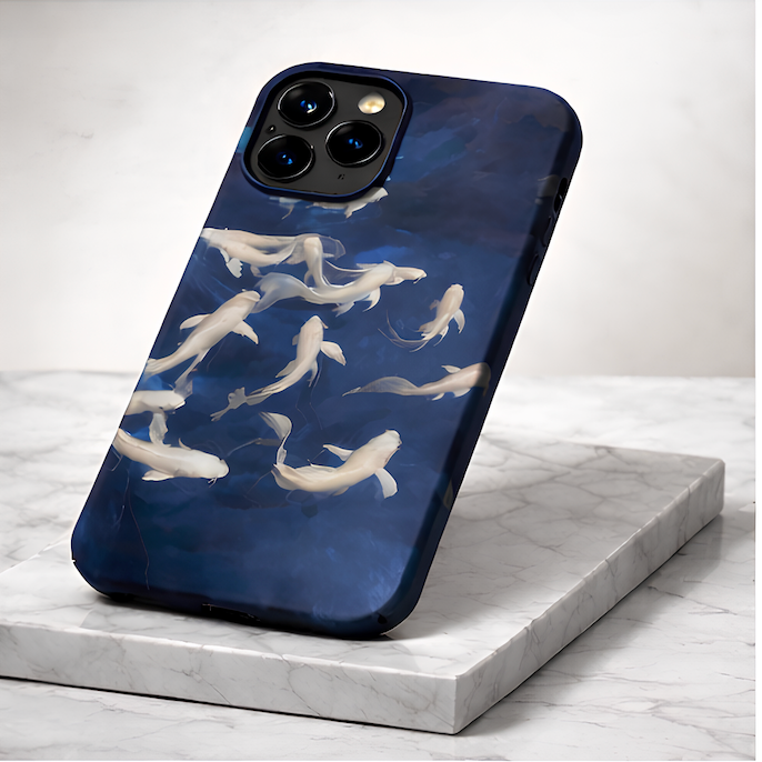 Oriental Style White Koi Fish Case