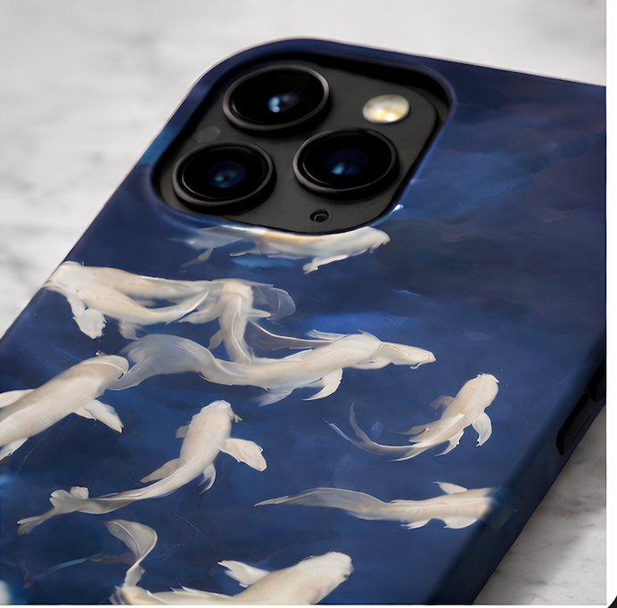 Oriental Style White Koi Fish Case
