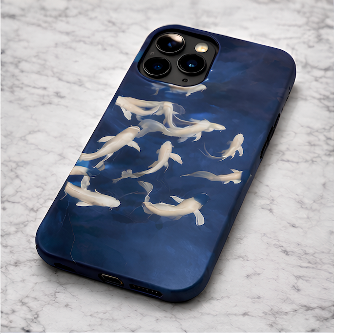 Oriental Style White Koi Fish Case