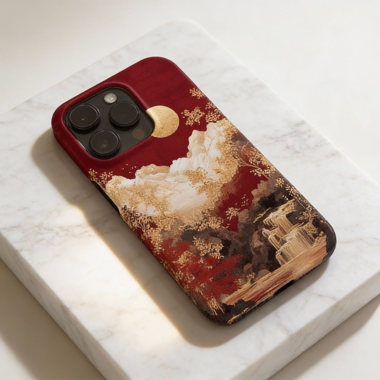 Traditional Japanese Ukiyo-e Style Golden Landscape Case