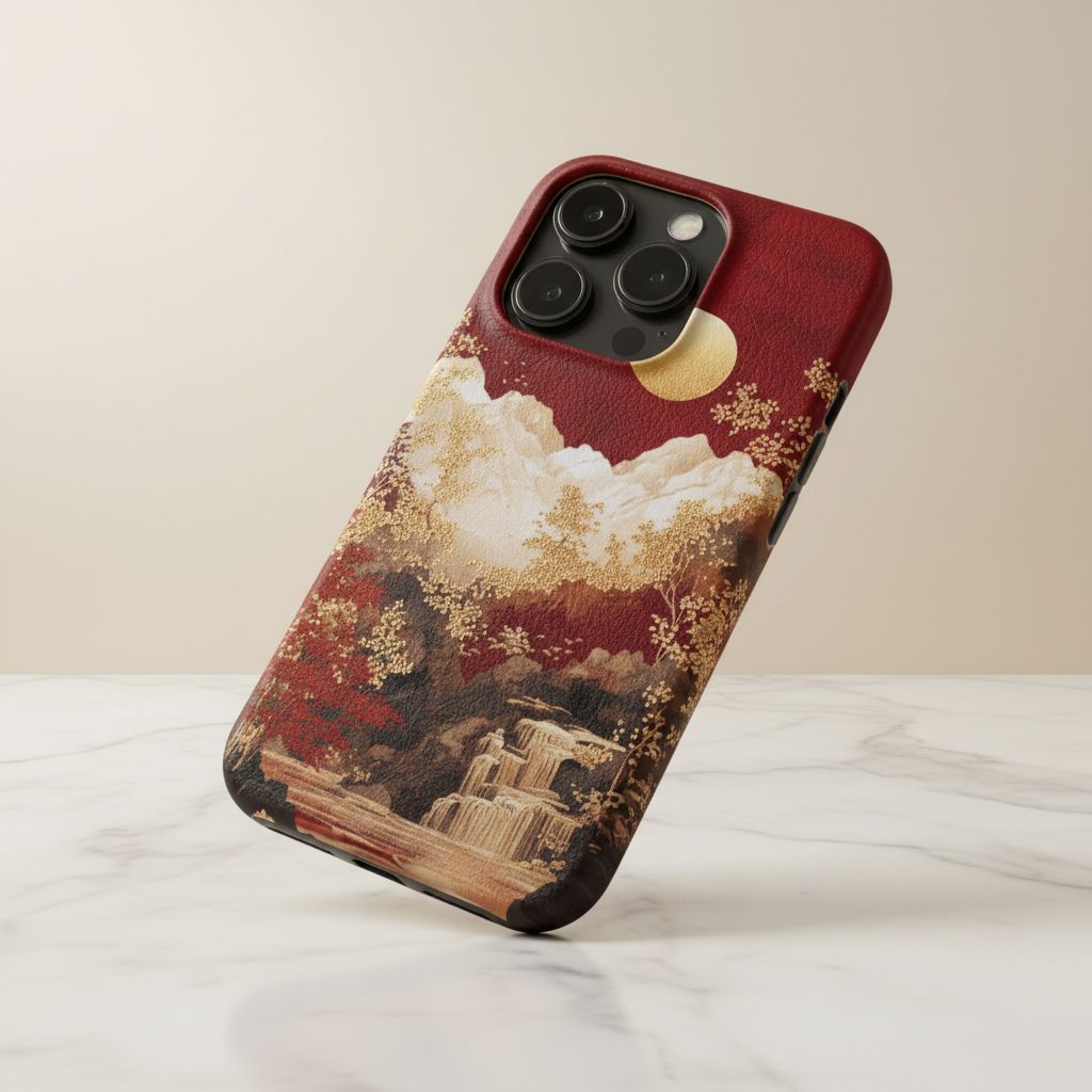 Traditional Japanese Ukiyo-e Style Golden Landscape Case