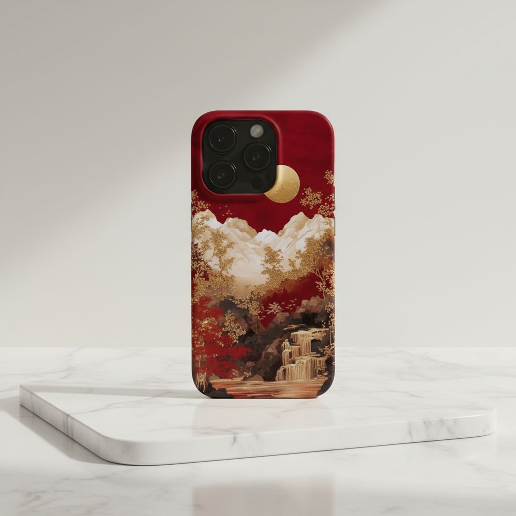 Traditional Japanese Ukiyo-e Style Golden Landscape Case