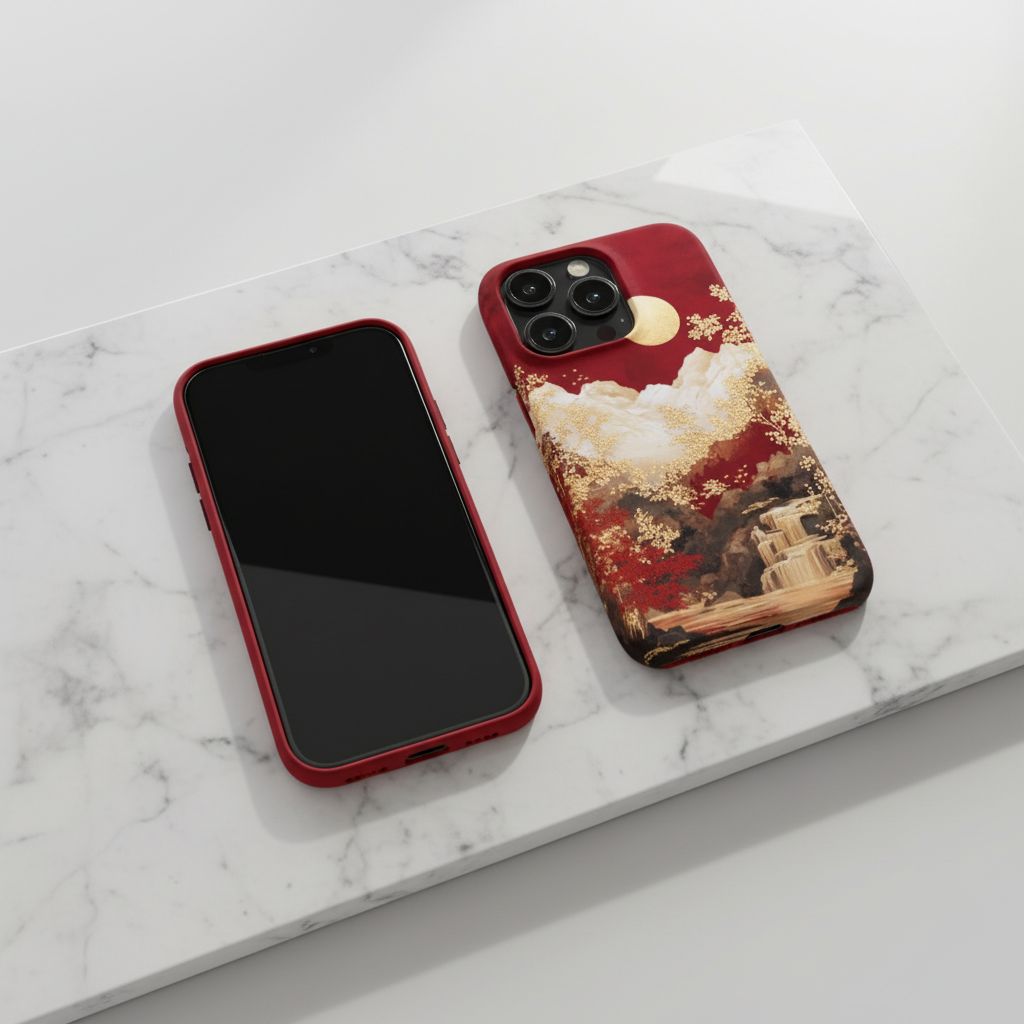 Traditional Japanese Ukiyo-e Style Golden Landscape Case