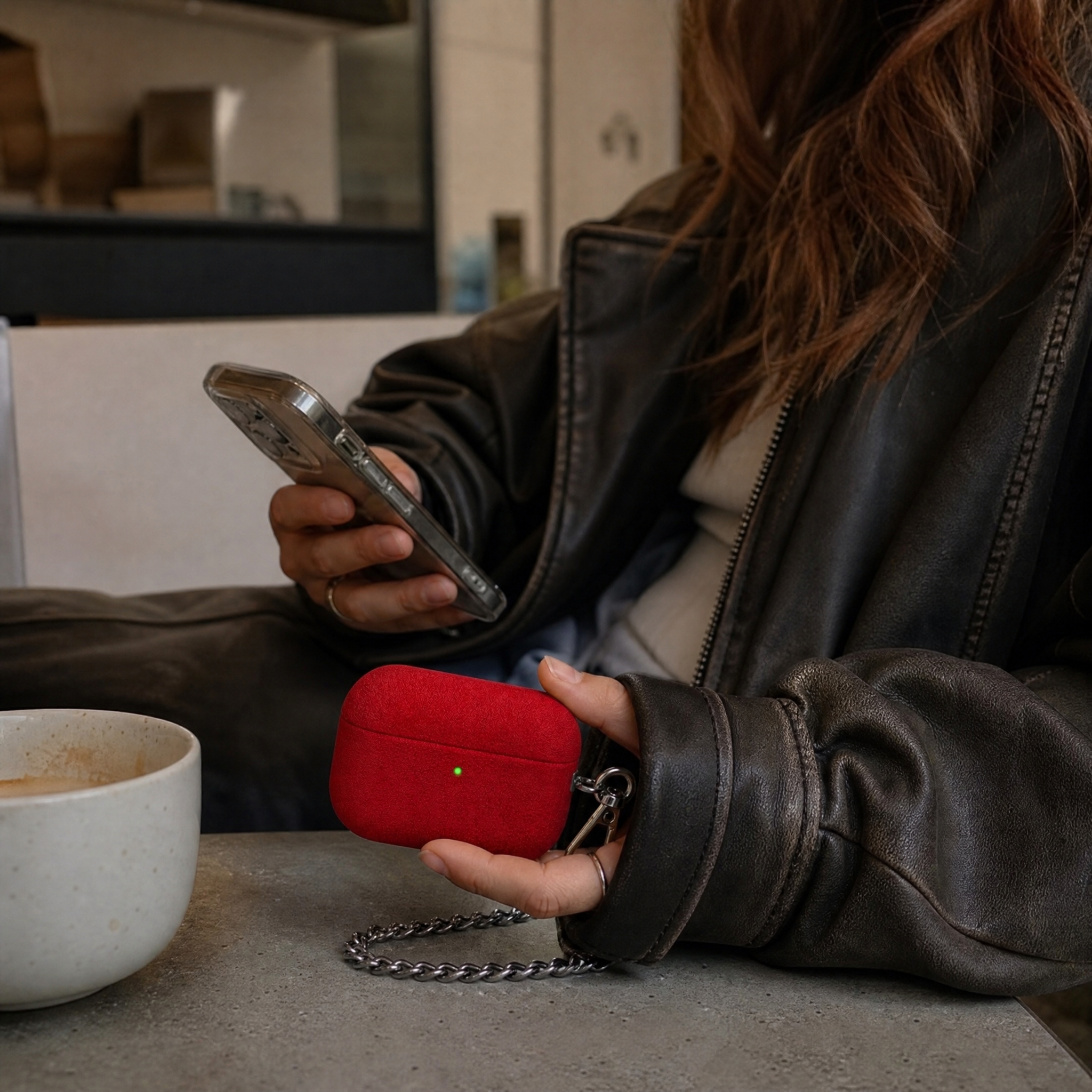Scarlet Suede Leather AirPods Case