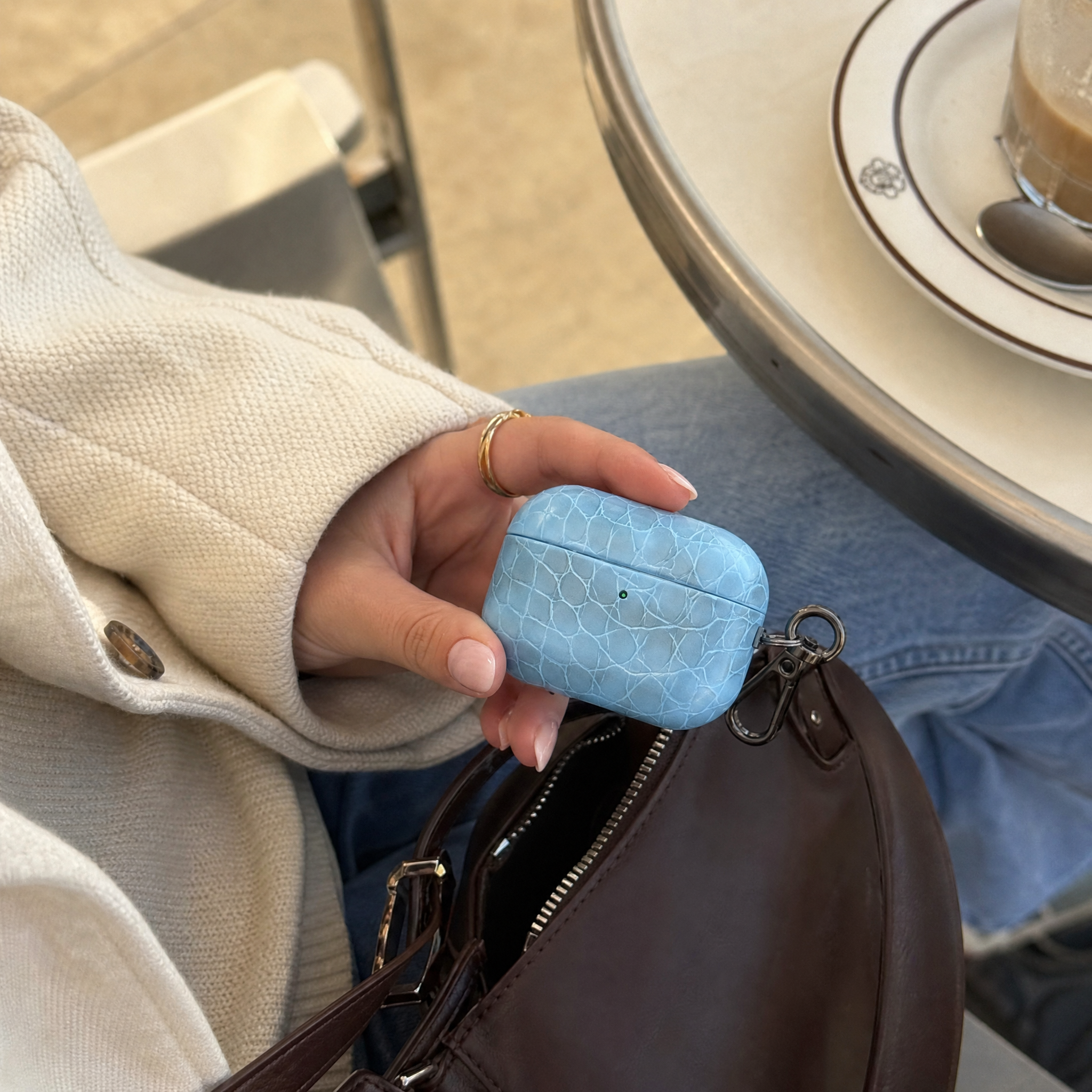 Glacier Blue Croc Leather AirPods Case