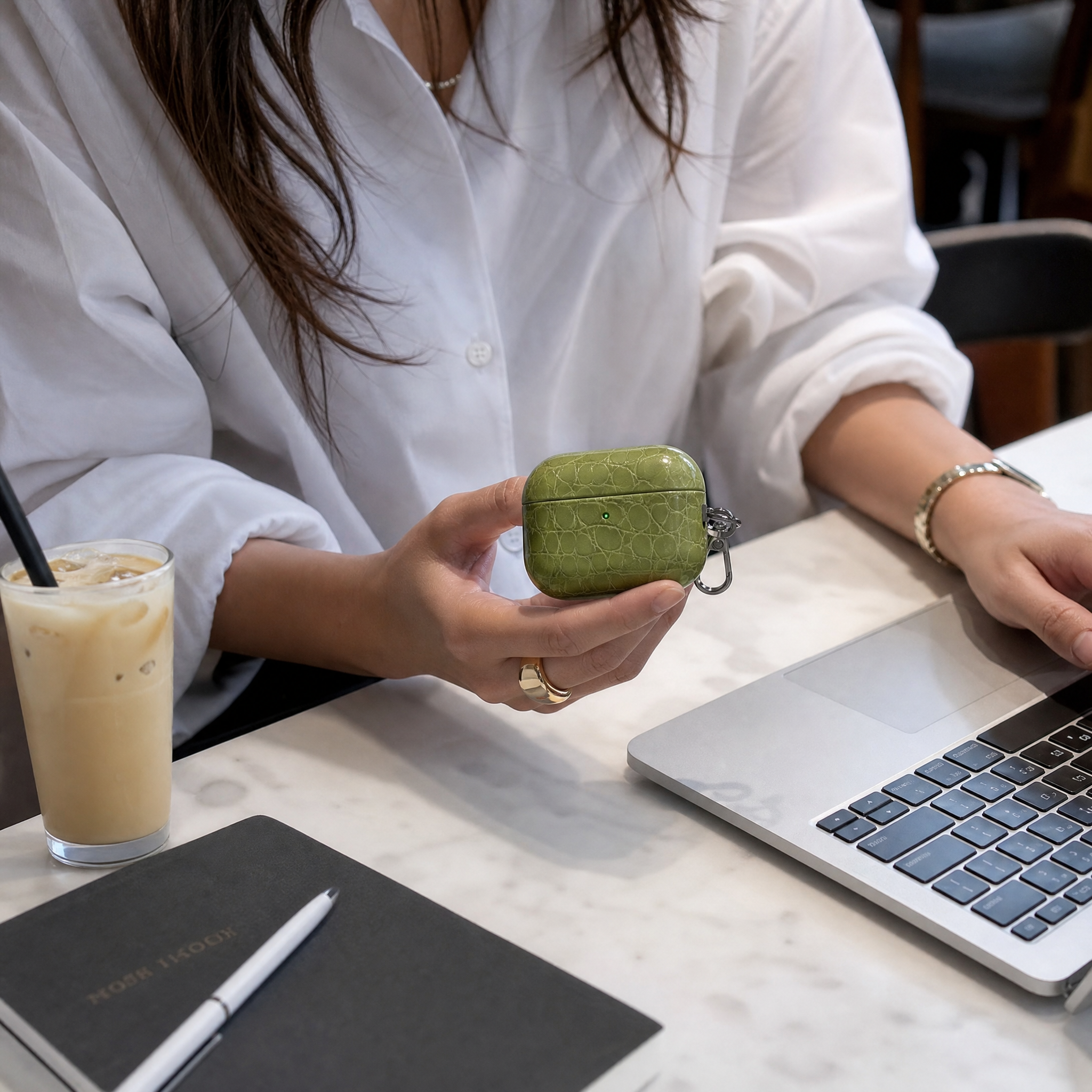 Olive Croc Leather AirPods Case