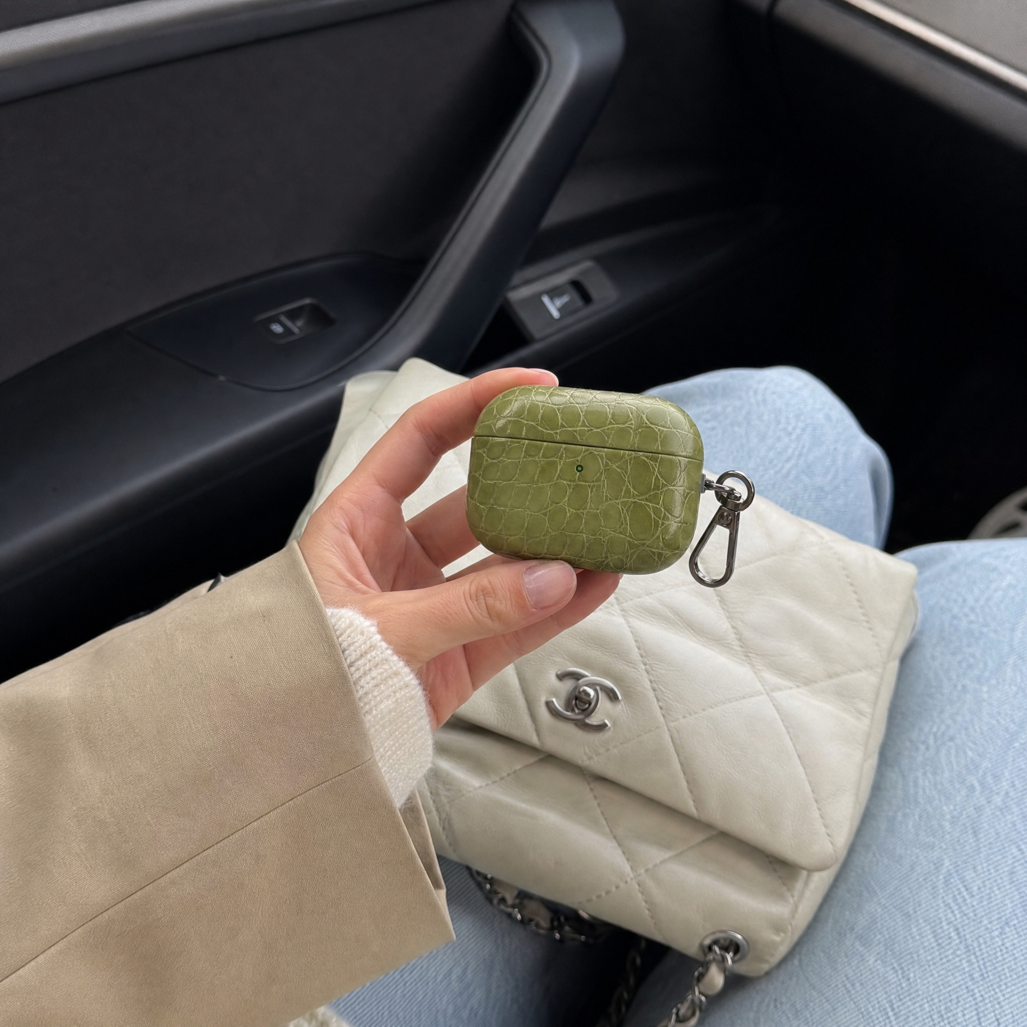 Olive Croc Leather AirPods Case