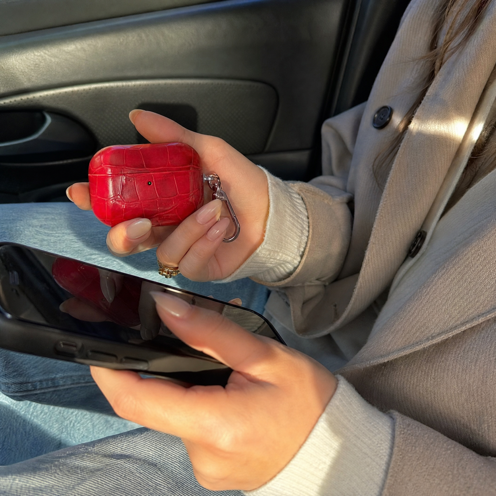 Crimson Croc Leather AirPods Case