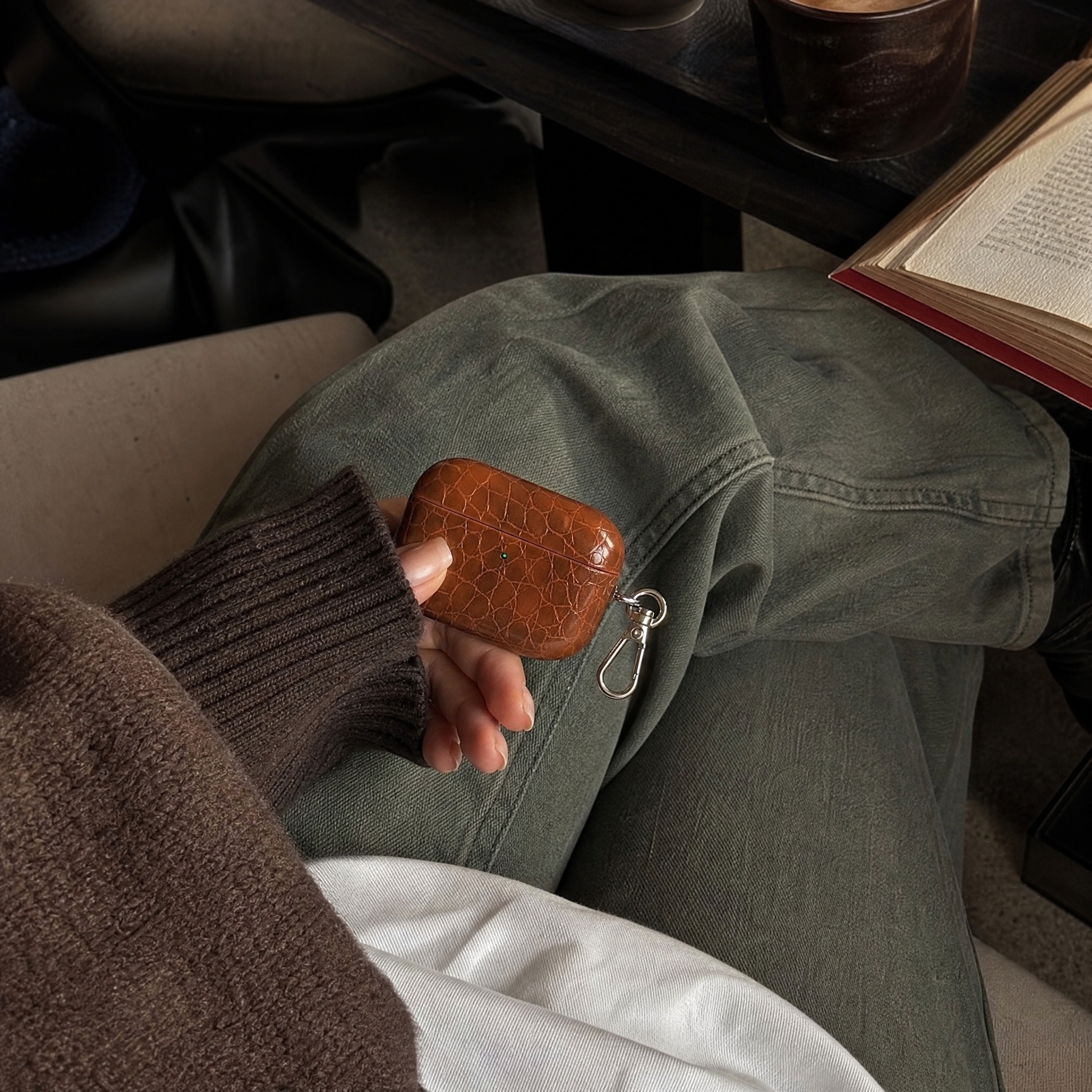 Caramel Crocodile Leather AirPods Case