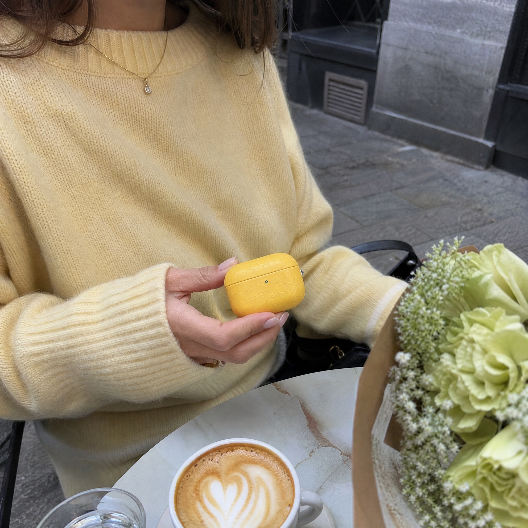 Yellow Crocodile Leather AirPods Case