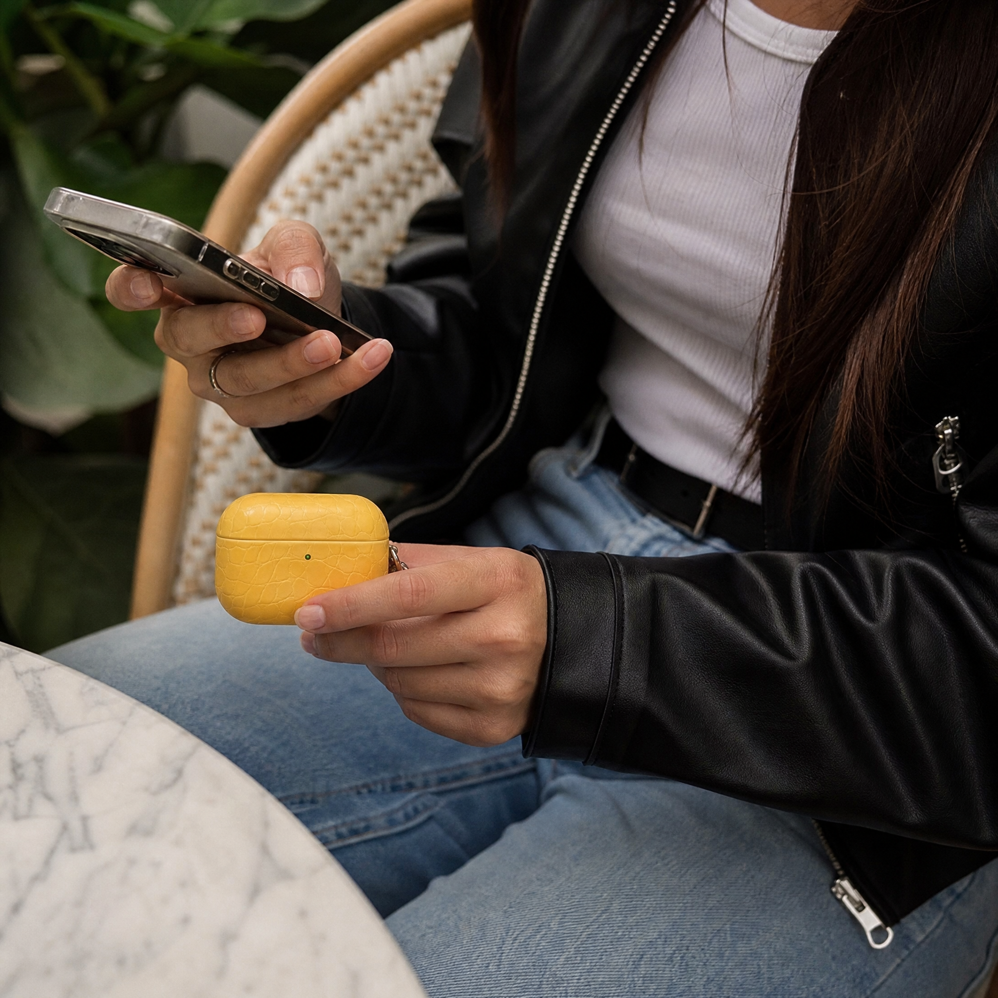 Yellow Crocodile Leather AirPods Case
