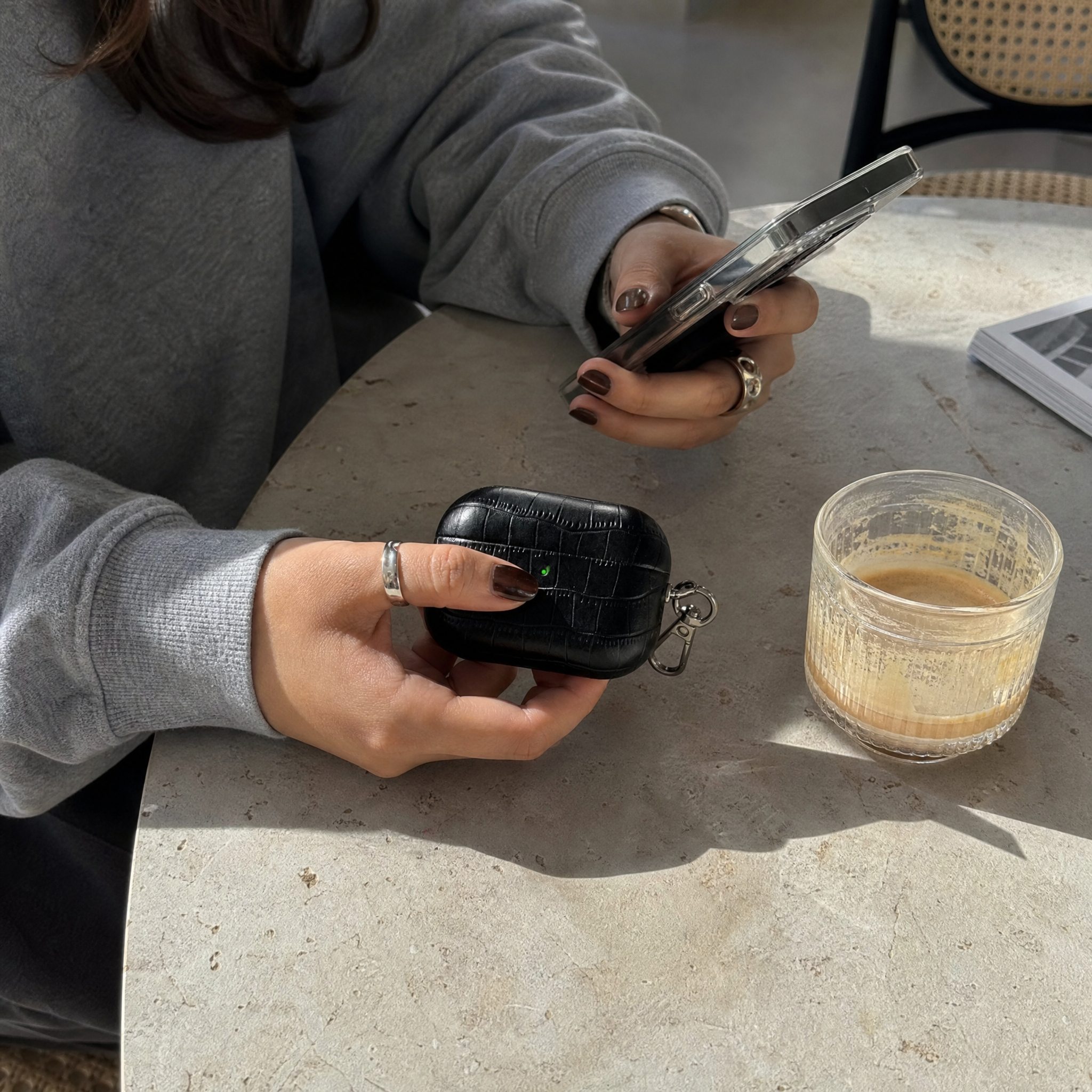 Black Crocodile Leather AirPods Case