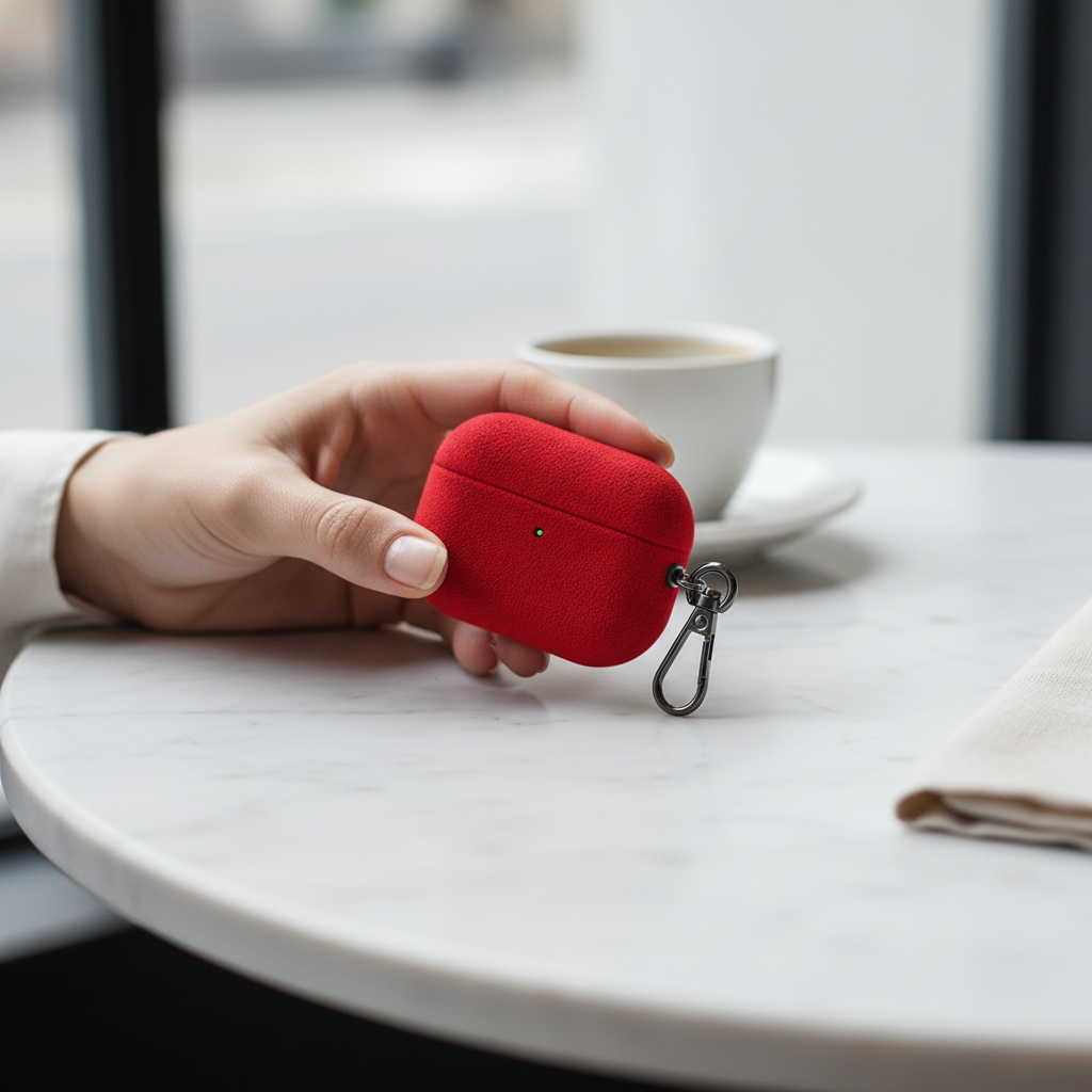 Scarlet Suede Leather AirPods Case