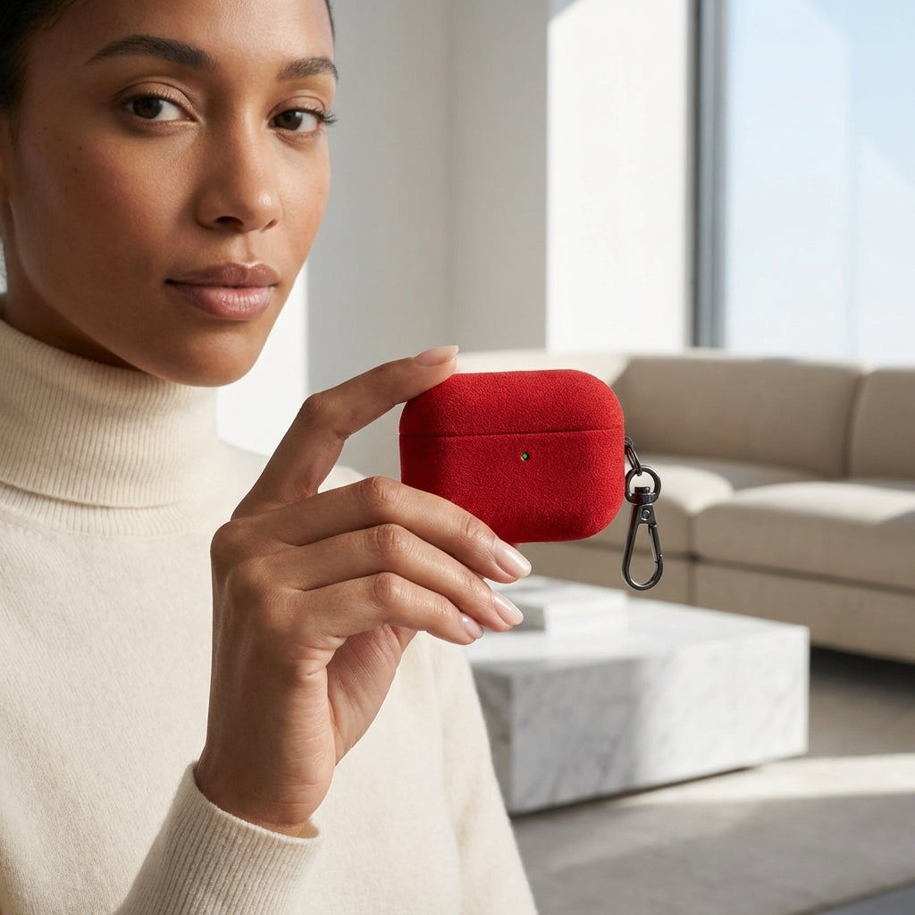 Scarlet Suede Leather AirPods Case