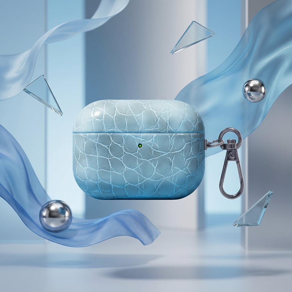 Glacier Blue Croc Leather AirPods Case