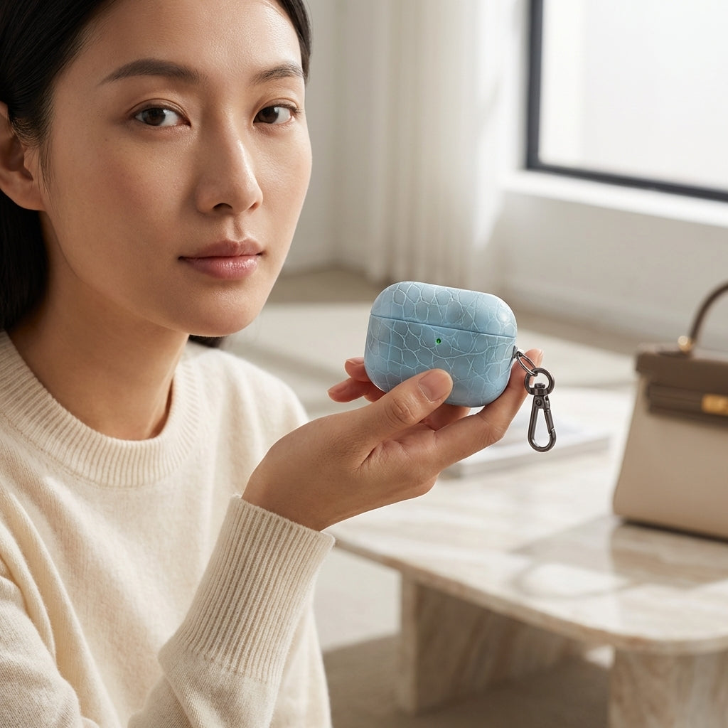 Glacier Blue Croc Leather AirPods Case