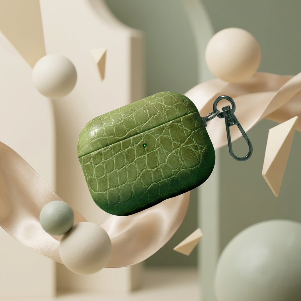 Olive Croc Leather AirPods Case