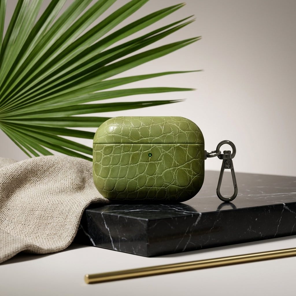 Olive Croc Leather AirPods Case