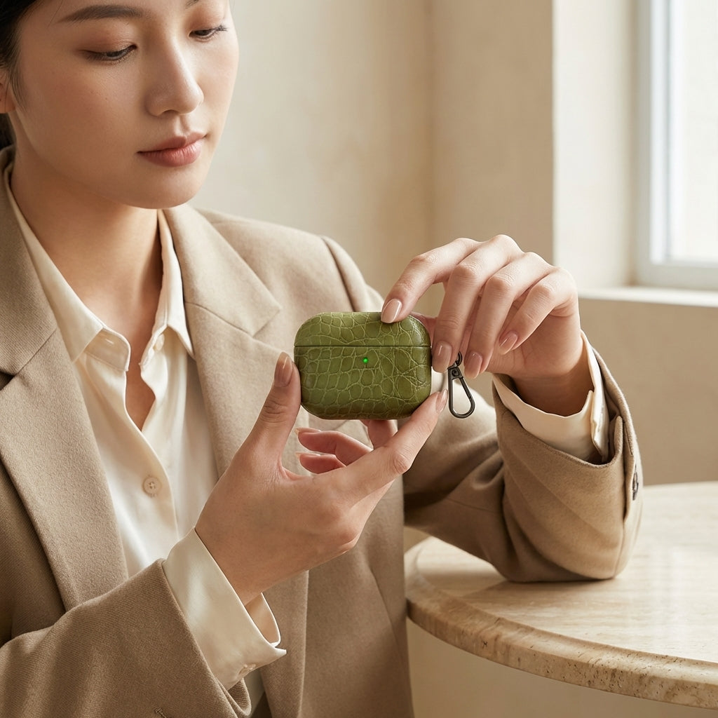 Olive Croc Leather AirPods Case