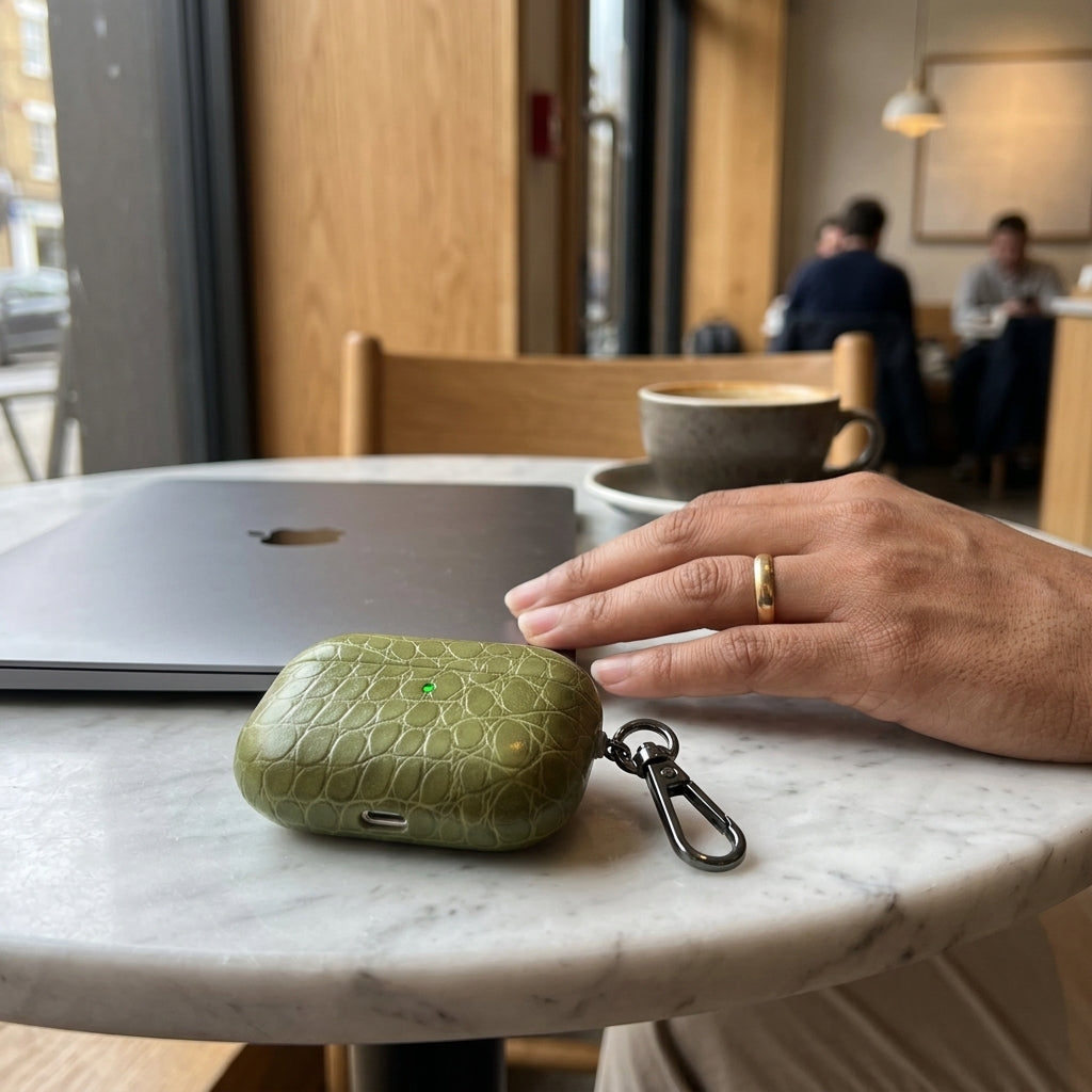 Olive Croc Leather AirPods Case