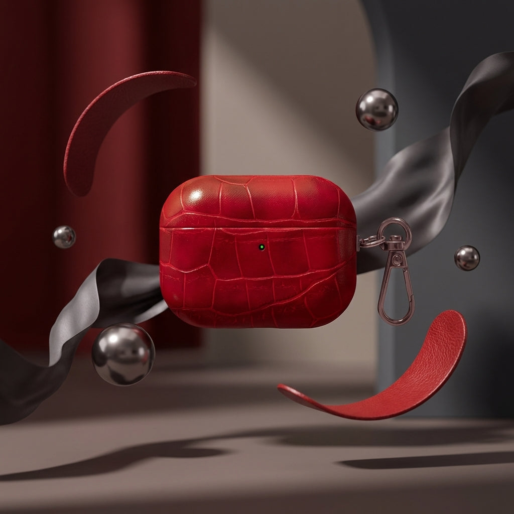Crimson Croc Leather AirPods Case