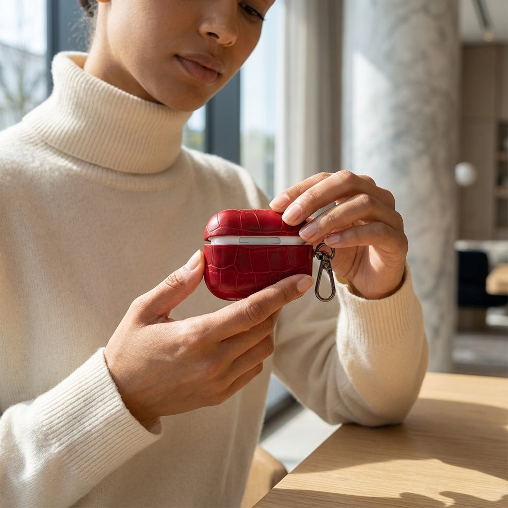 Crimson Croc Leather AirPods Case