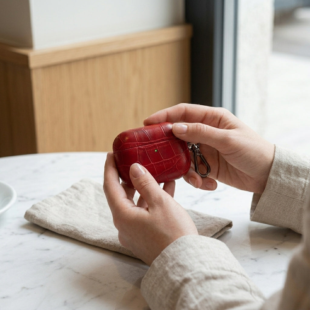 Crimson Croc Leather AirPods Case