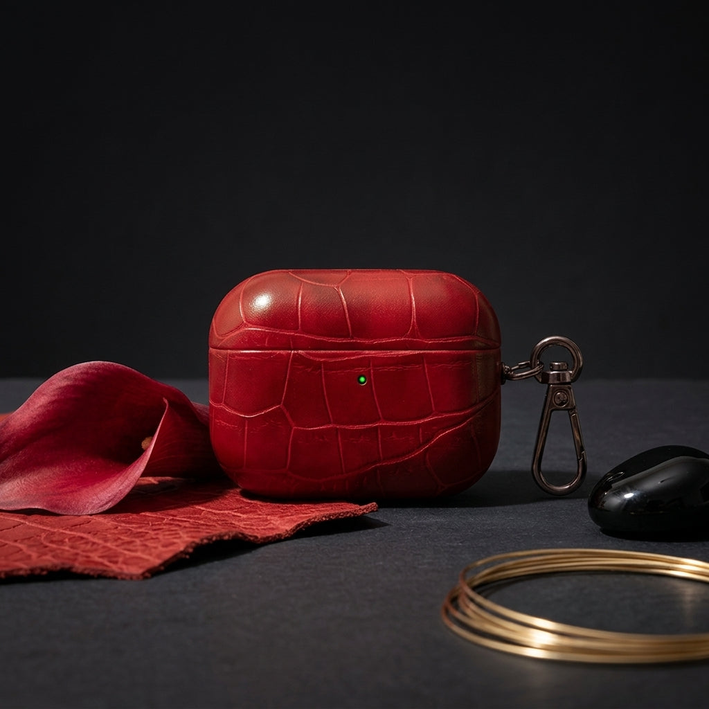 Crimson Croc Leather AirPods Case