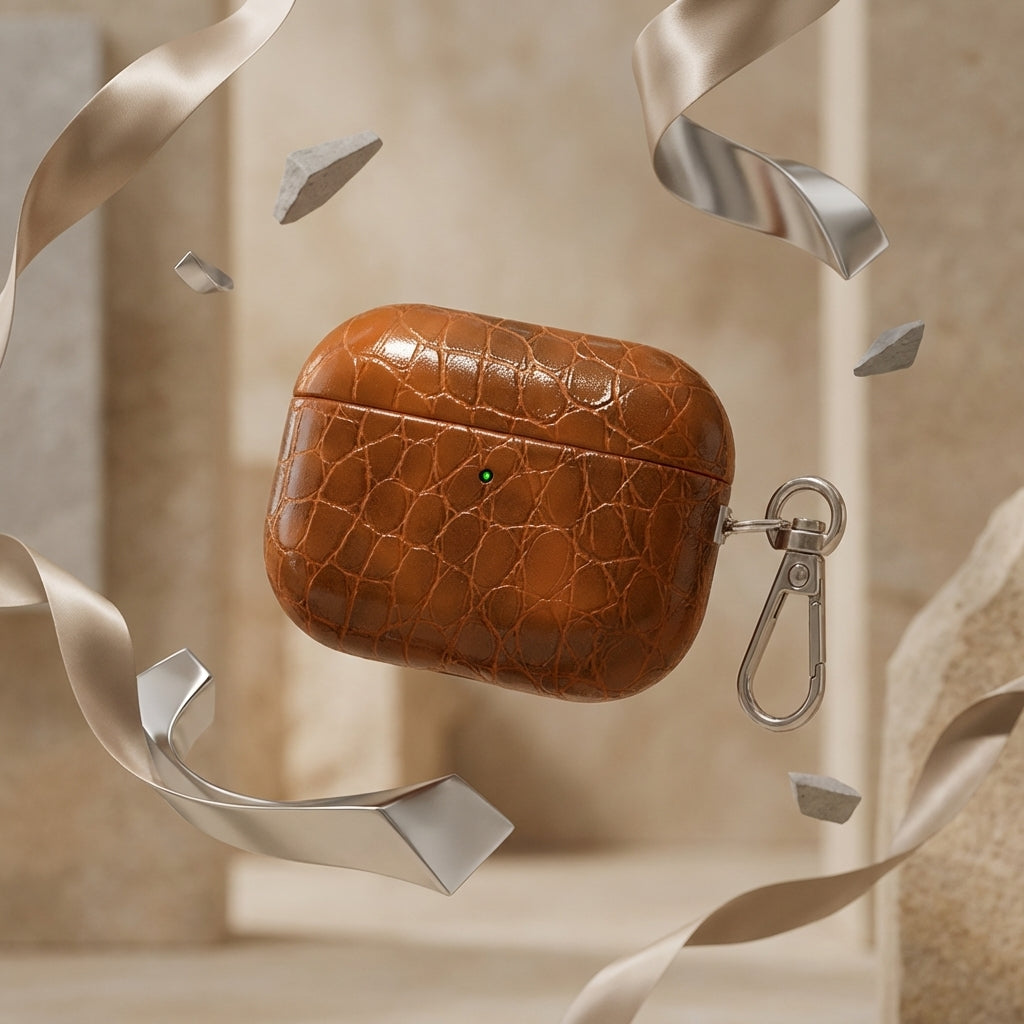 Caramel Crocodile Leather AirPods Case