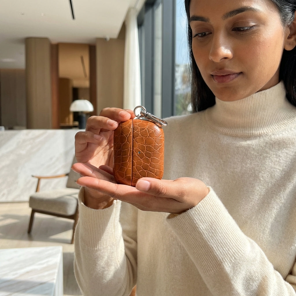 Caramel Crocodile Leather AirPods Case