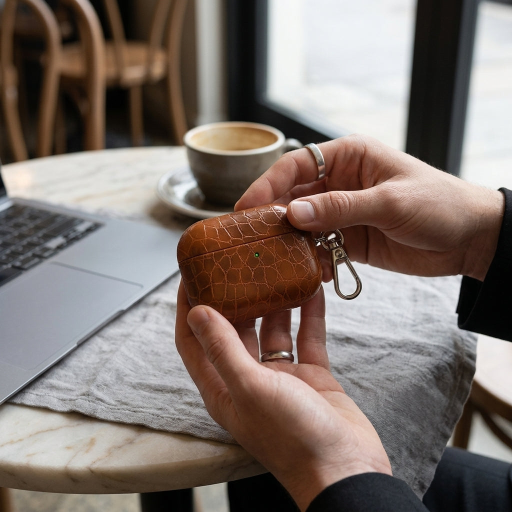 Caramel Crocodile Leather AirPods Case