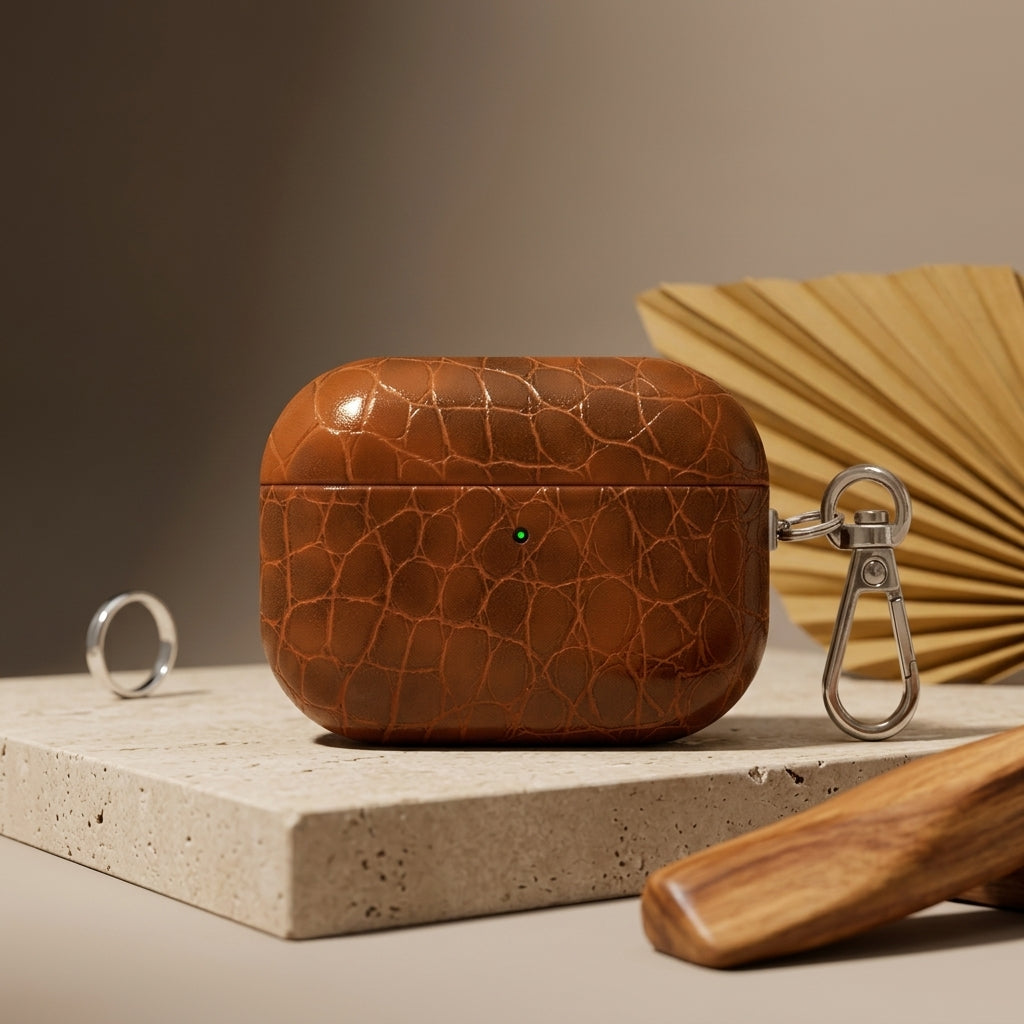Caramel Crocodile Leather AirPods Case