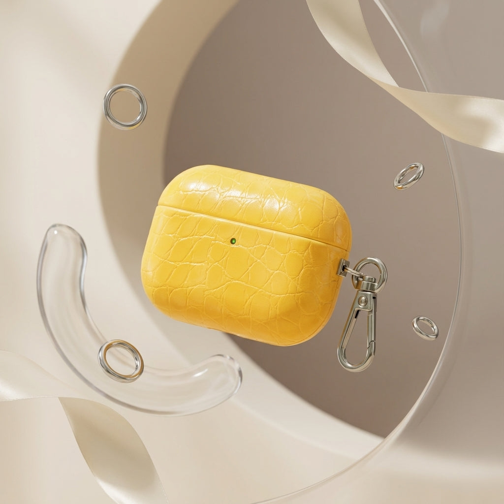 Yellow Crocodile Leather AirPods Case