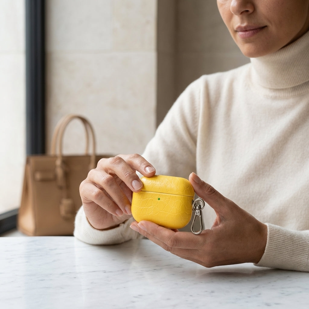 Yellow Crocodile Leather AirPods Case