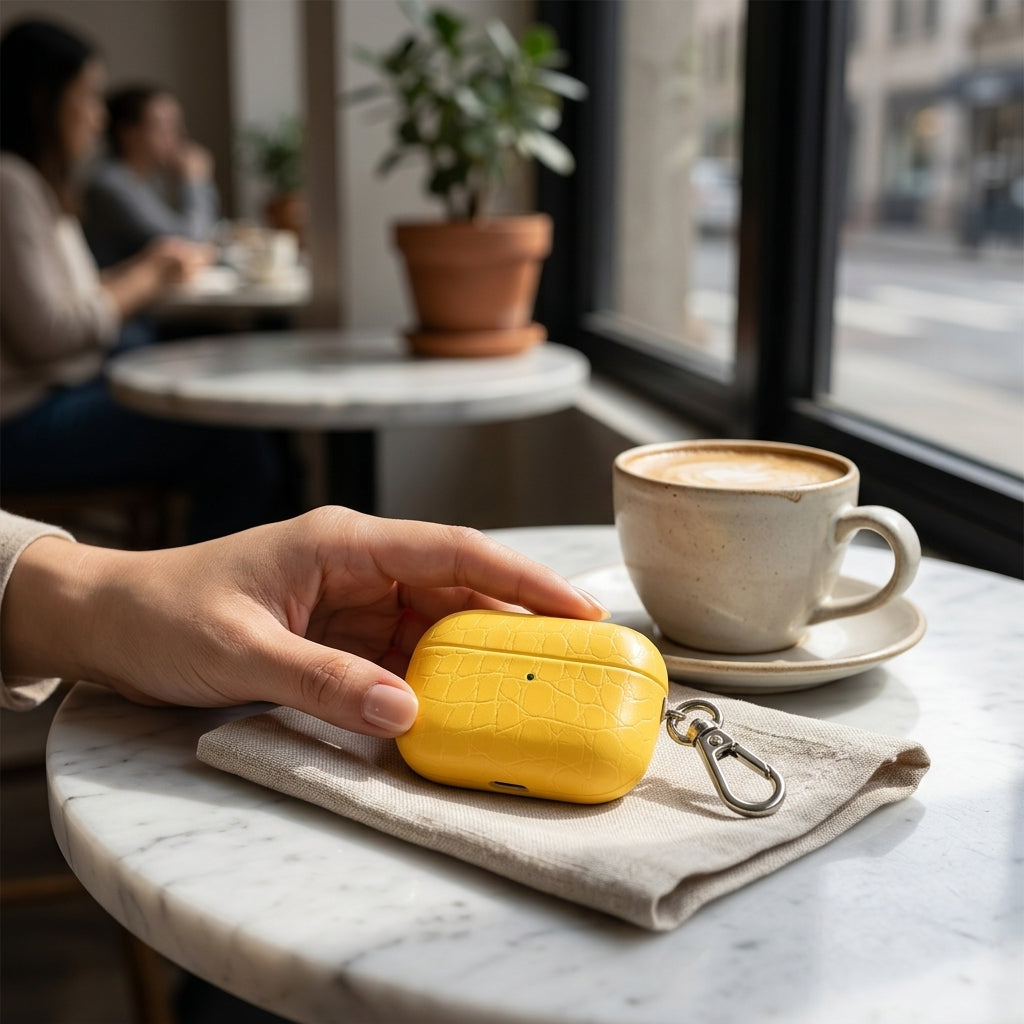 Yellow Crocodile Leather AirPods Case