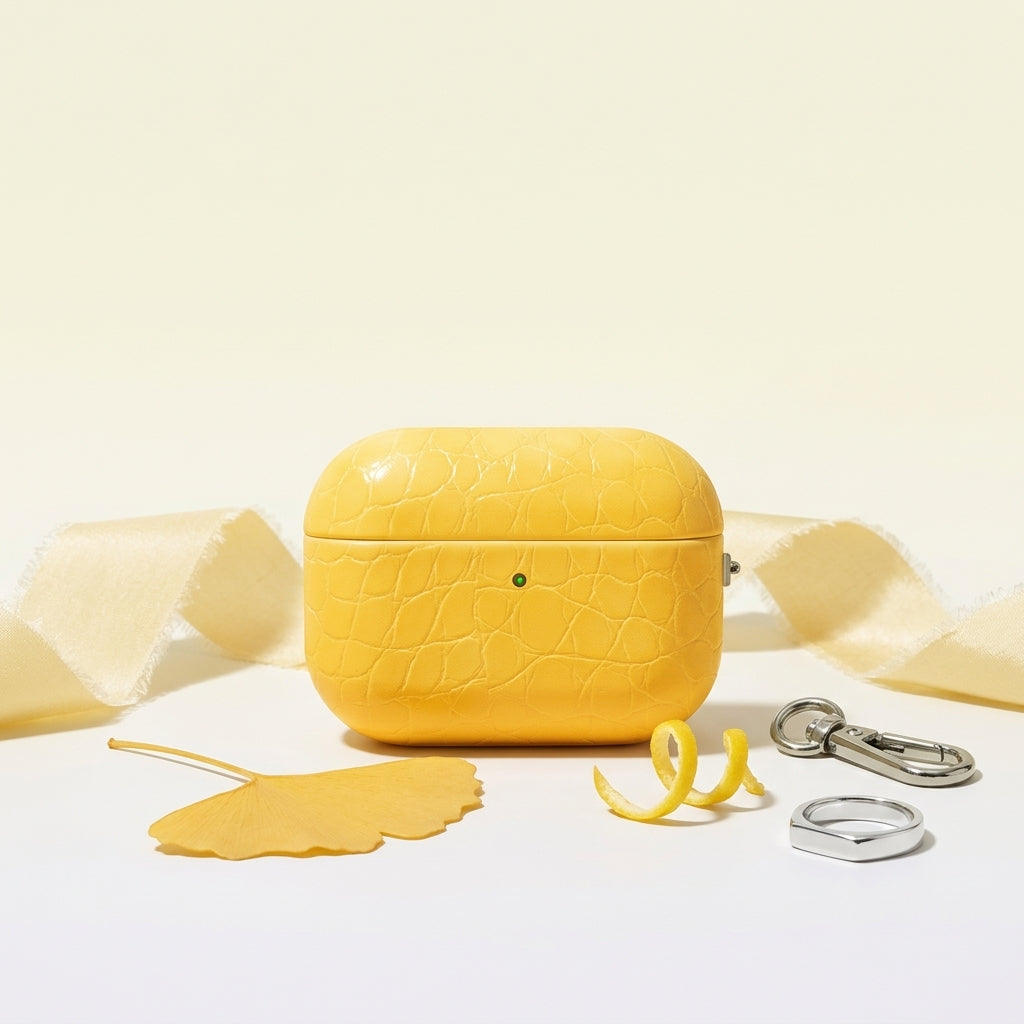 Yellow Crocodile Leather AirPods Case