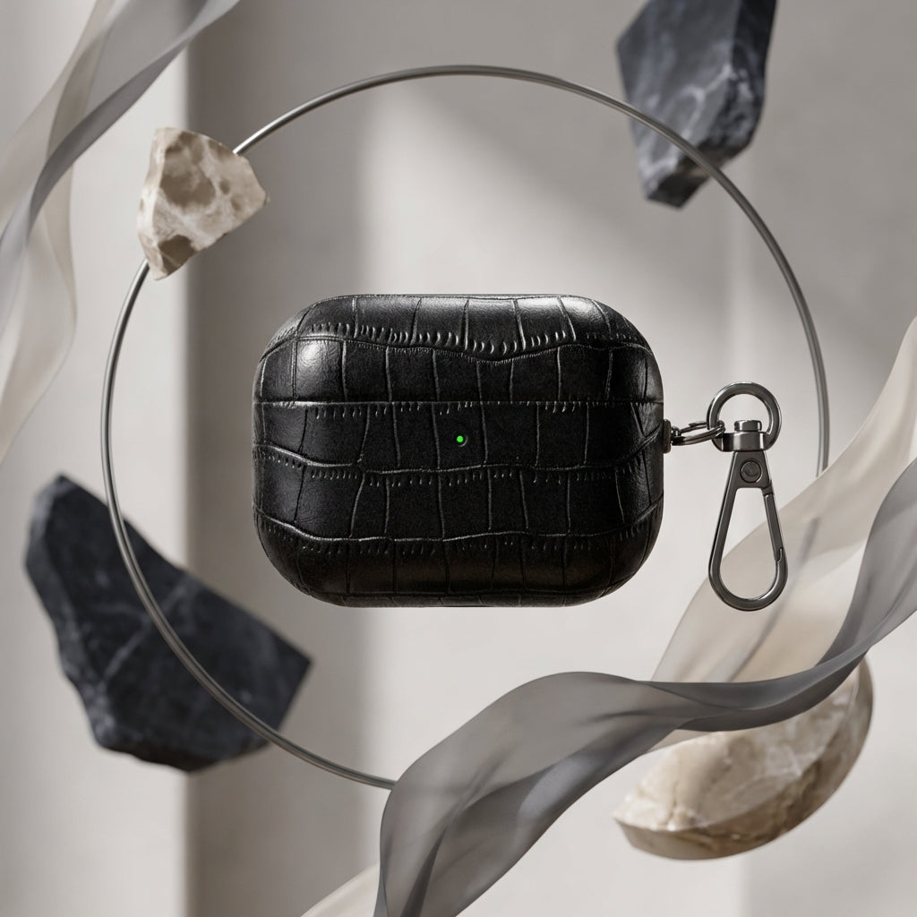 Black Crocodile Leather AirPods Case