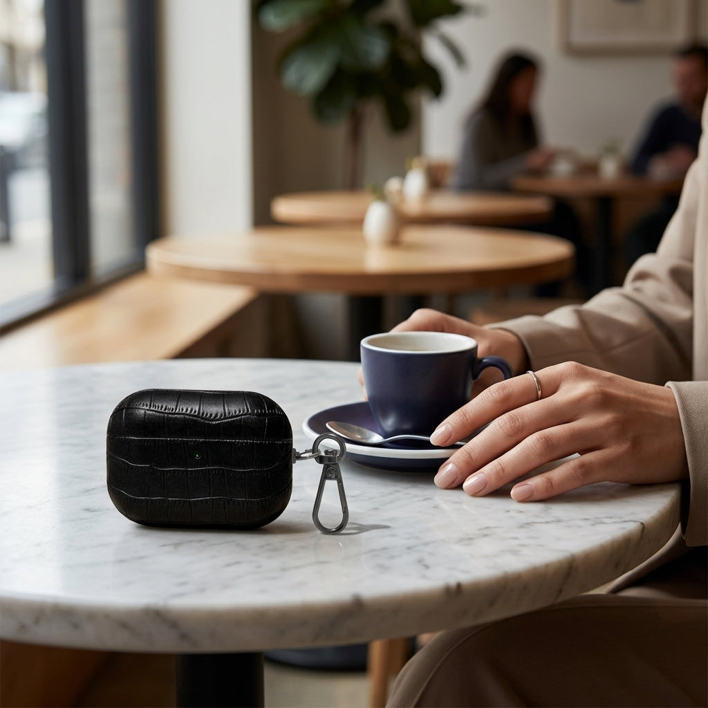 Black Crocodile Leather AirPods Case