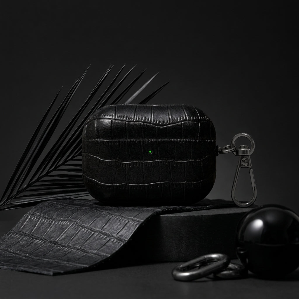 Black Crocodile Leather AirPods Case