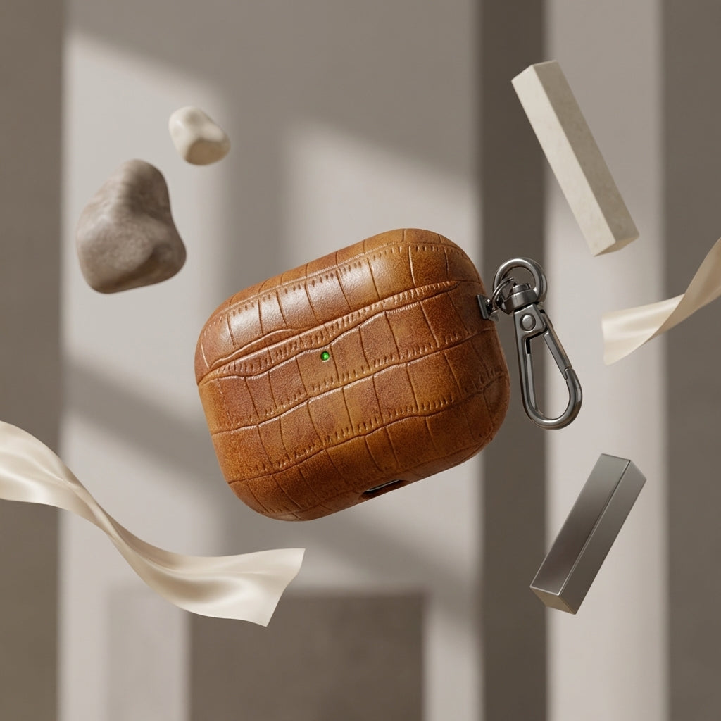 Brown Crocodile Leather AirPods Case