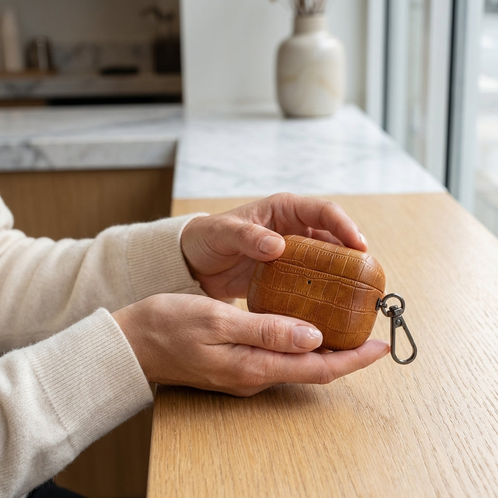 Brown Crocodile Leather AirPods Case