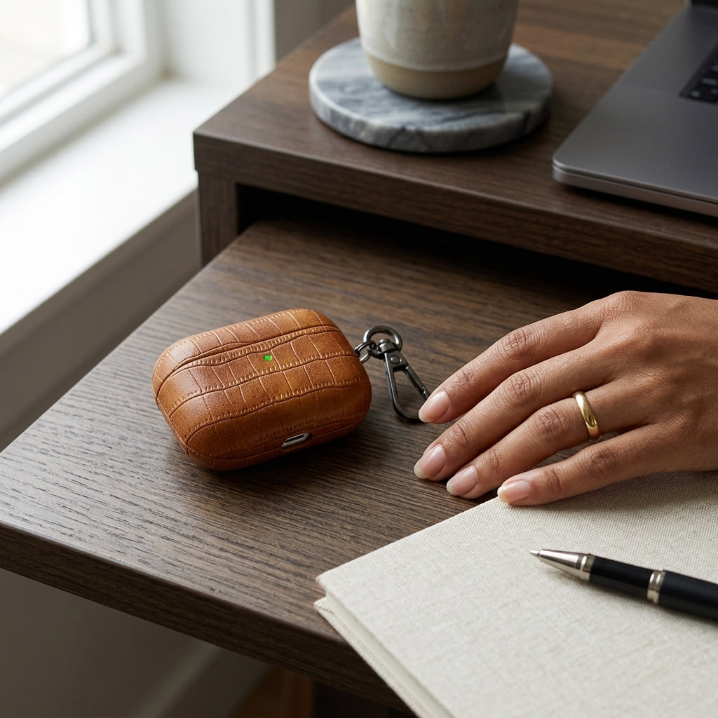 Brown Crocodile Leather AirPods Case