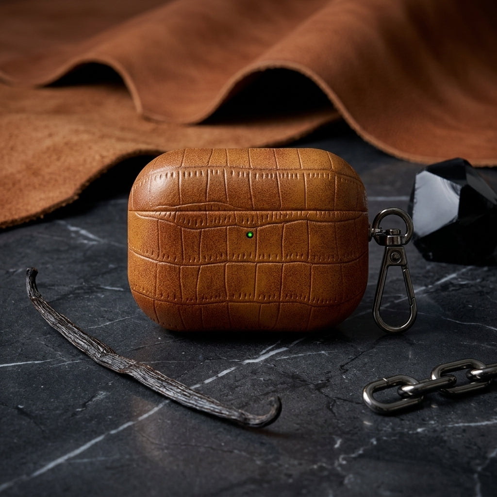 Brown Crocodile Leather AirPods Case
