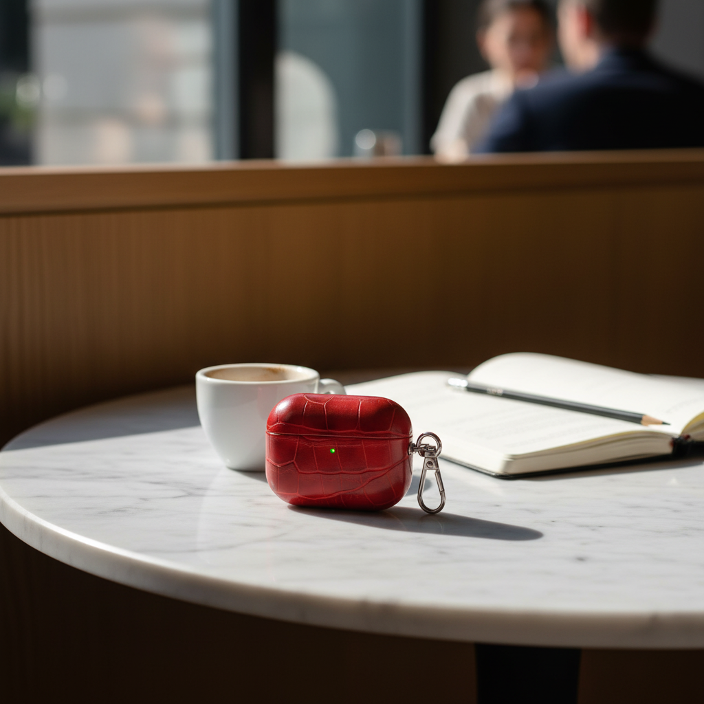 Crimson Croc Leather AirPods Case