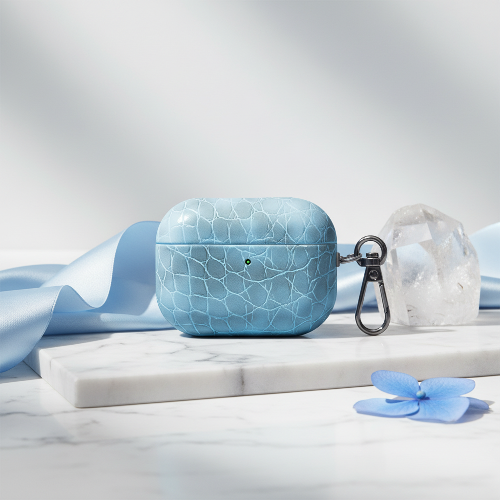 Glacier Blue Croc Leather AirPods Case