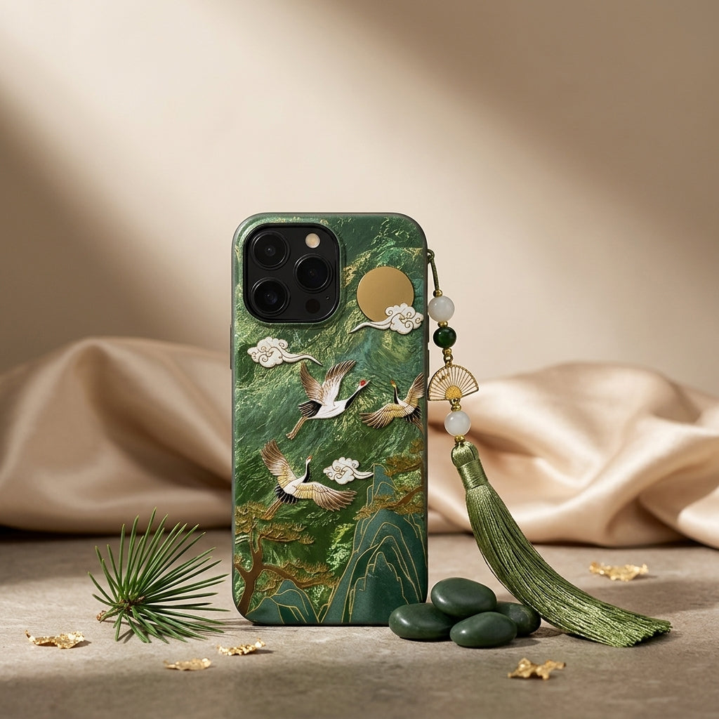 Skyward Vortex™ — Mountain & Crane Auspicious Cloud iPhone Case