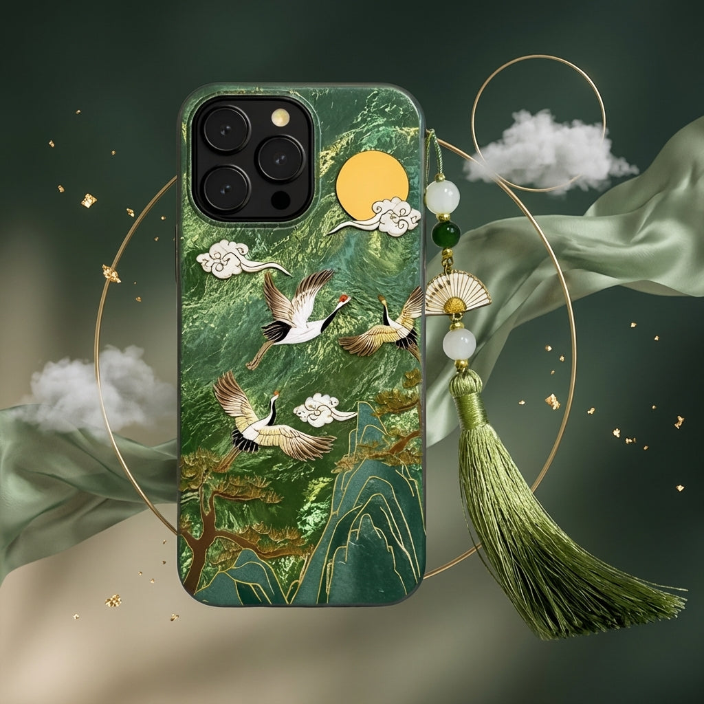 Skyward Vortex™ — Mountain & Crane Auspicious Cloud iPhone Case
