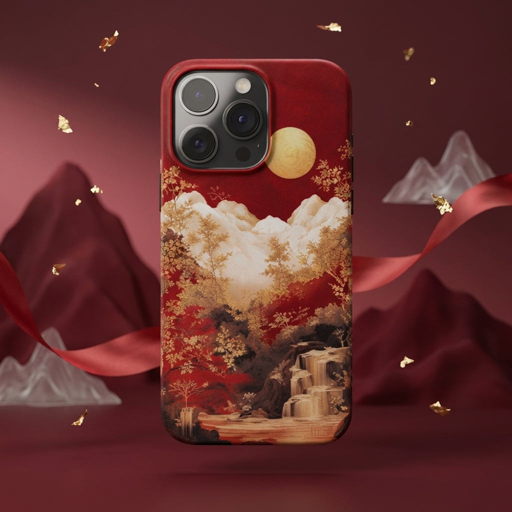 Traditional Japanese Ukiyo-e Style Golden Landscape Case
